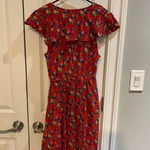 Anthropologie Red Floral Wrap Dress - Picture 3 of 4